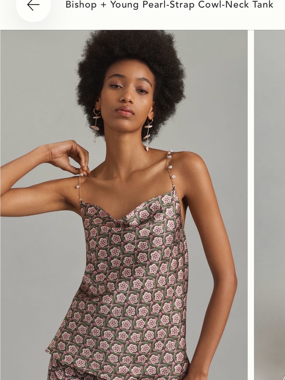 bishop + young Olive Floral Cowl-Neck Chemise with Pearl Straps